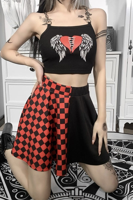 Dark Gothic Plaid Color Block High-Waist Mini Skirt