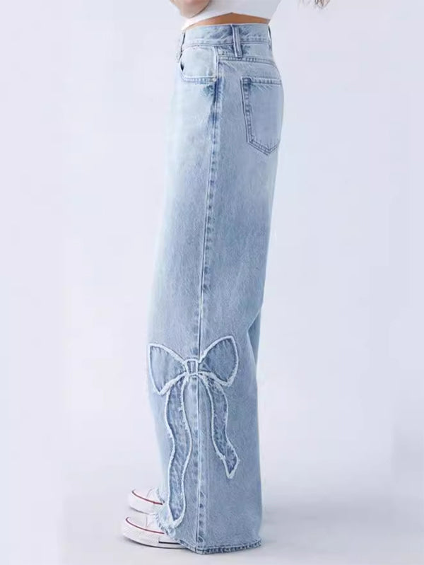Butterfly embroidered straight jeans