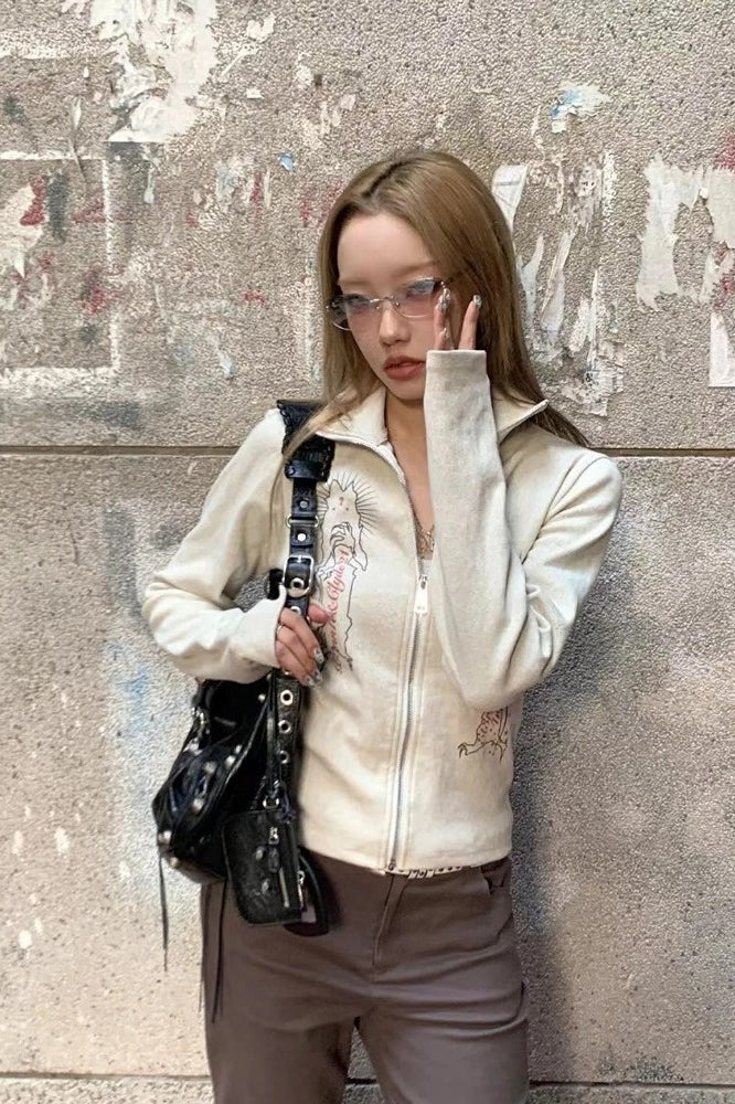 Y2K Vintage Turn Down Collar Knit Top