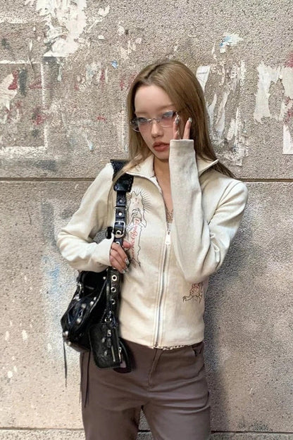 Y2K Vintage Turn Down Collar Knit Top