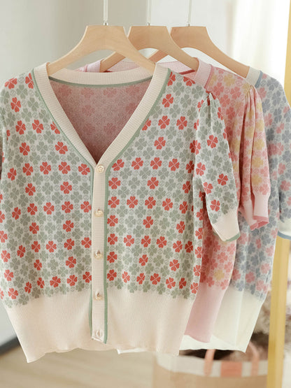 Sophia Vintage V-neck Printed Jacquard Cardigan