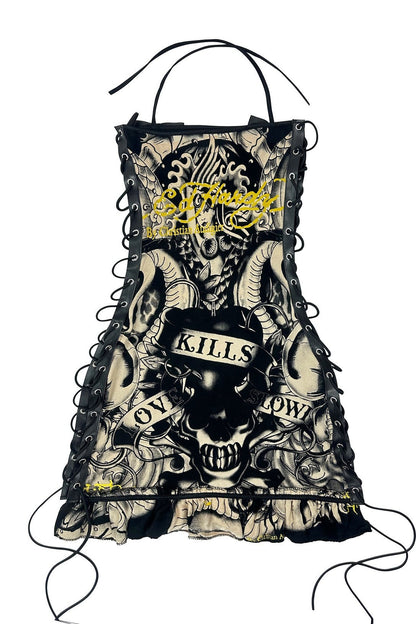 Oil Painting Skull Positioned Bandeau Cami Mini Dress
