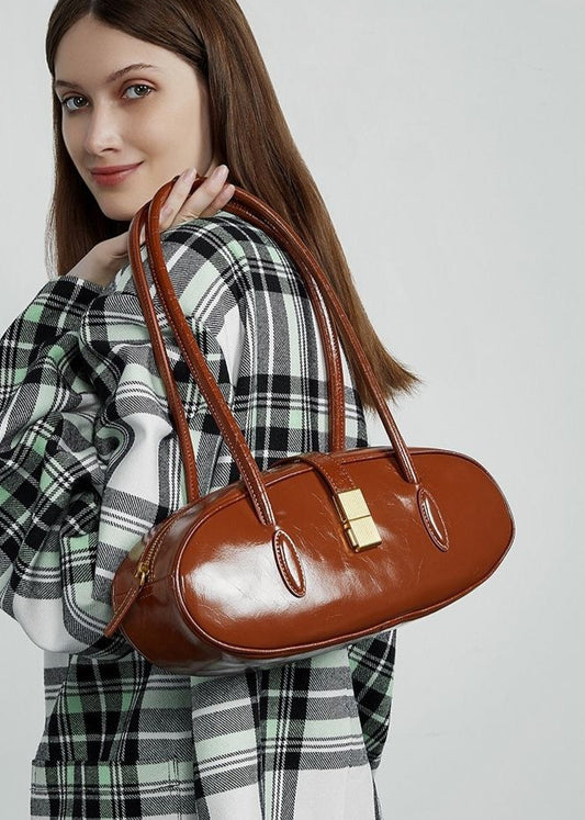 Oval Patent Leather Top Handle Bag – Chic Structured Handbag for Women