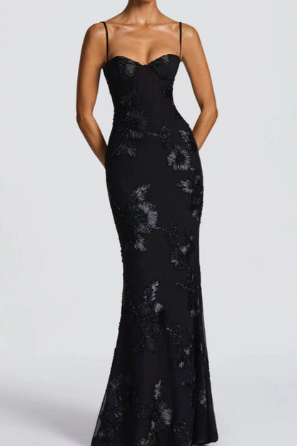 Strapless Floral Embroidered Maxi Dress