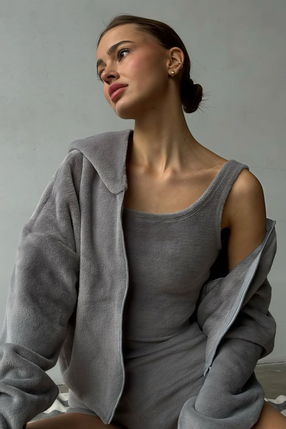Fuzzy Solid Cardigan Tank Three Piece Set