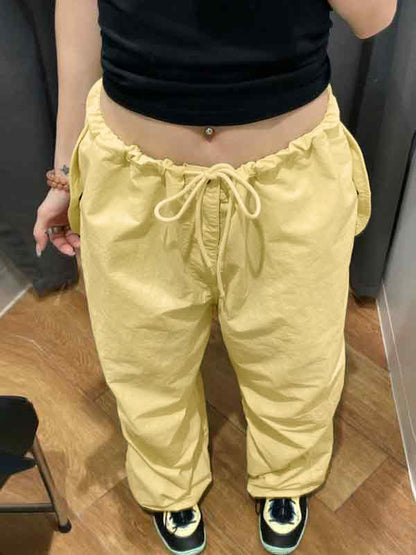Vintage Pleated Drawstring Cargo Pants