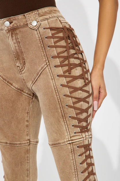 Trendy Drawstring Tie-Waist Stylish Denim Jeans