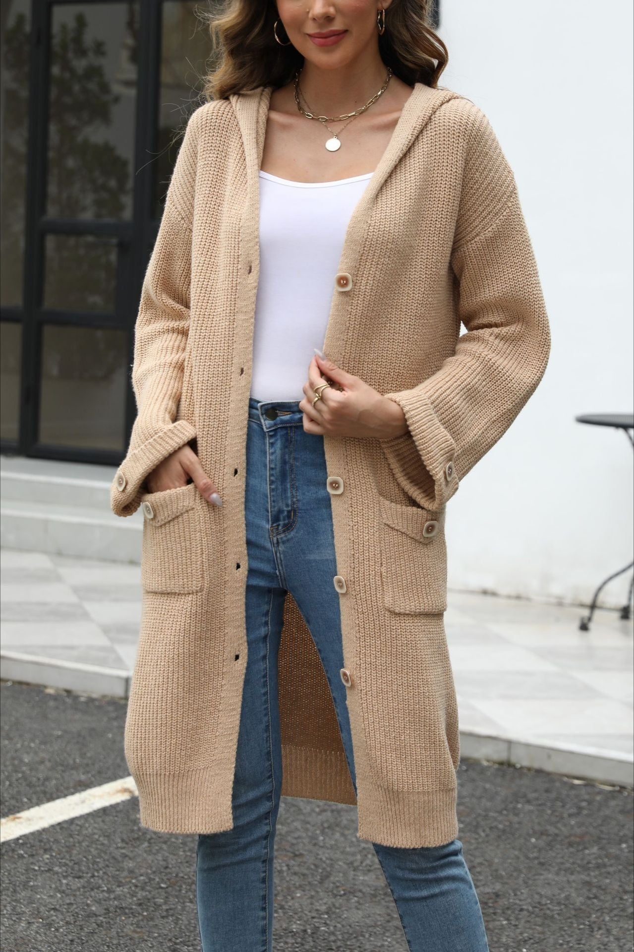 V Neck Solid Color Cardigan