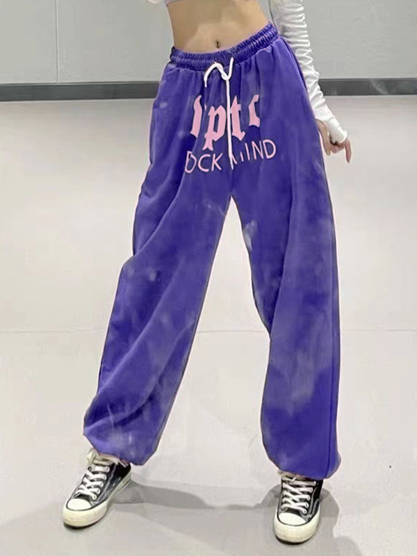 Hip Pop Purple Letter Print Bound Feet Sweatpants