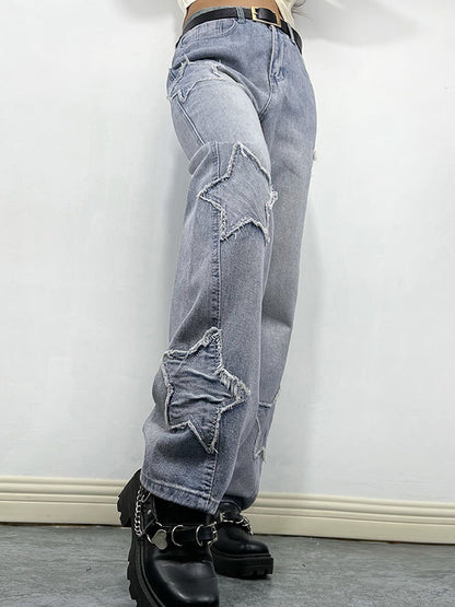 Distressed Star Patch Boyfriend Jeans