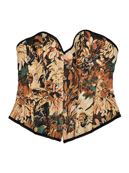 Oil Painting Print Tie Back Corset Top