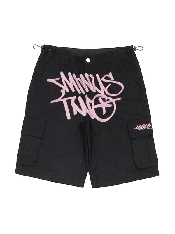 Hip Pop Contrast Letter Print Drawstring Shorts