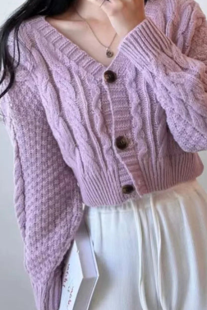 Knitted Open Front V Neck Slim Cardigan