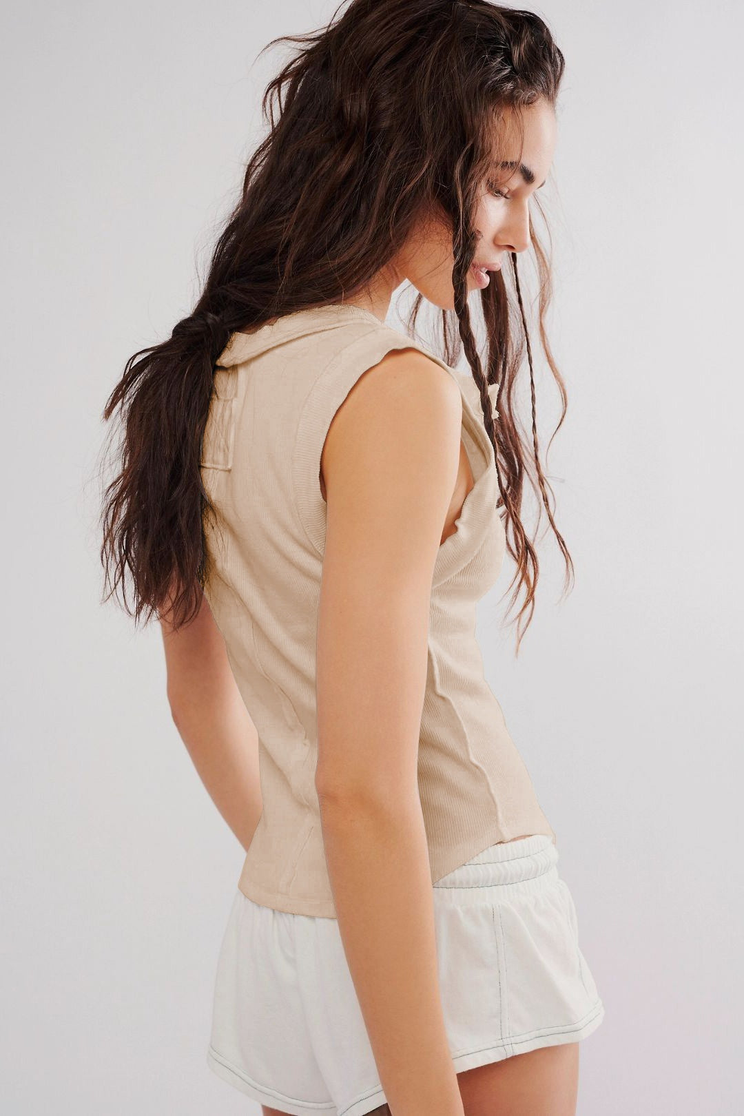 Ribbed Button Sleeveless Bodycon Tank Top