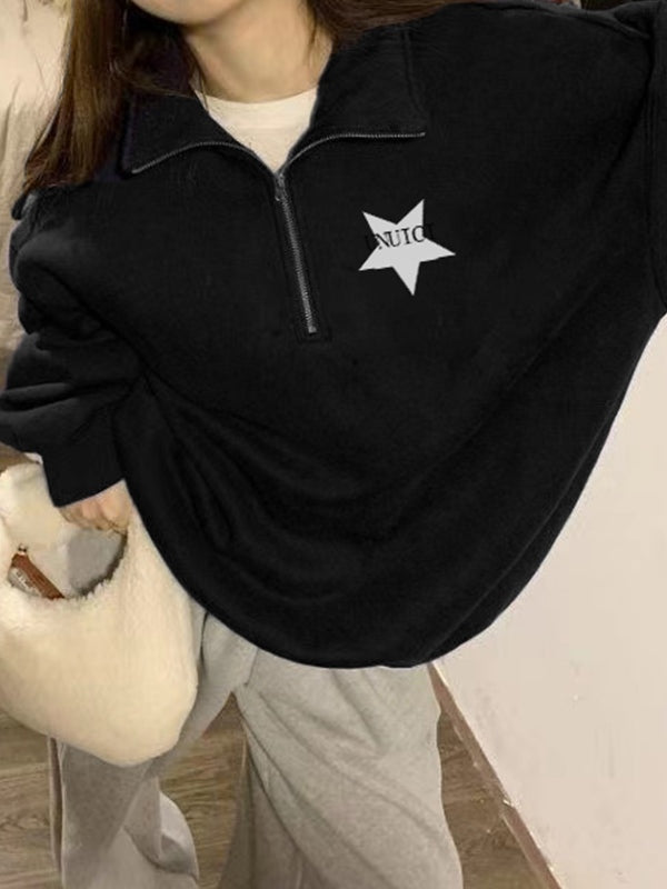 Vintage Star Print Half Zip Sweatshirt