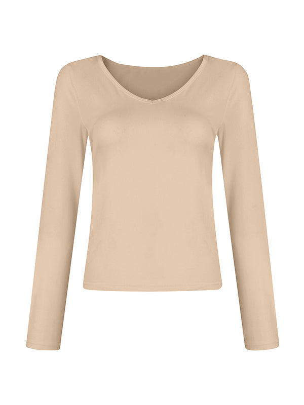 Solid V Neck Slim Long Sleeve Tee