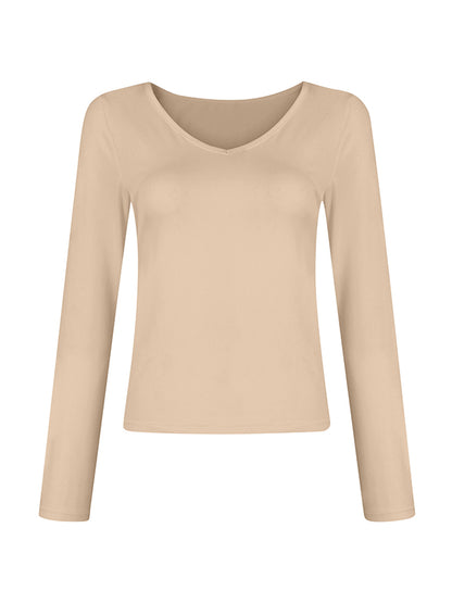 Solid V Neck Slim Long Sleeve Tee