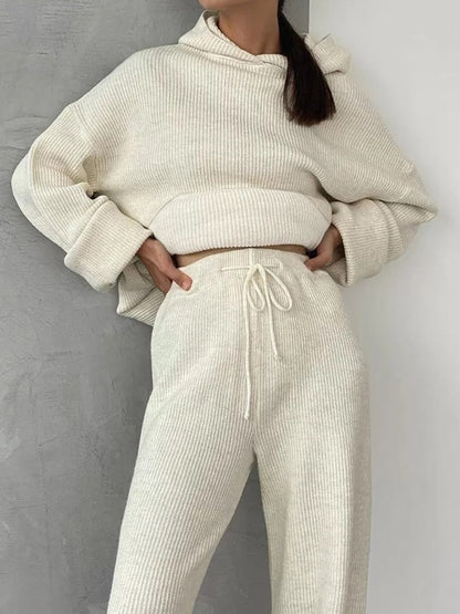 Solid Oversized Hoodie & Drawstring Wide Leg Pants Set