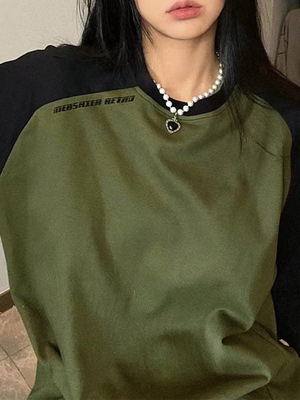 Contrast Color Raglan Print Embellished Sweatshirt