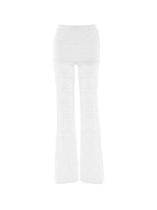 Lace Spliced Flare Leg Pants