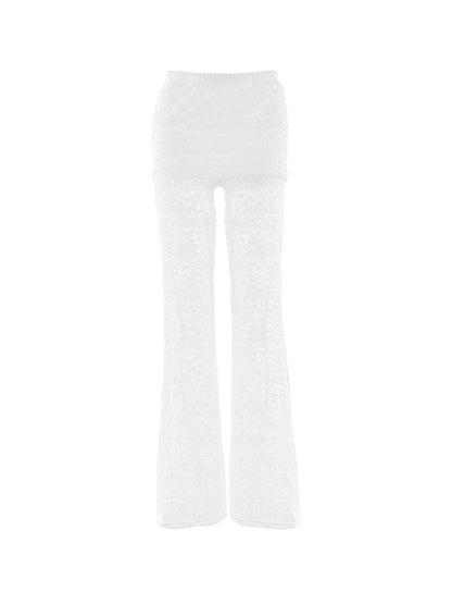 Lace Spliced Flare Leg Pants