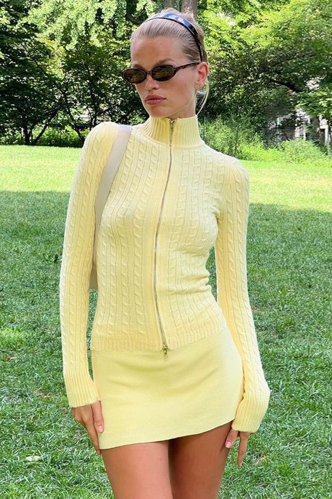 Mock Neck Lace Trim Knit Top