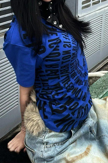 Slim Niche Blue Regular Shoulder T-shirt