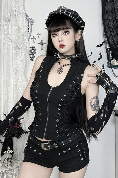 Dark Gothic Lace-up Zipper Corset