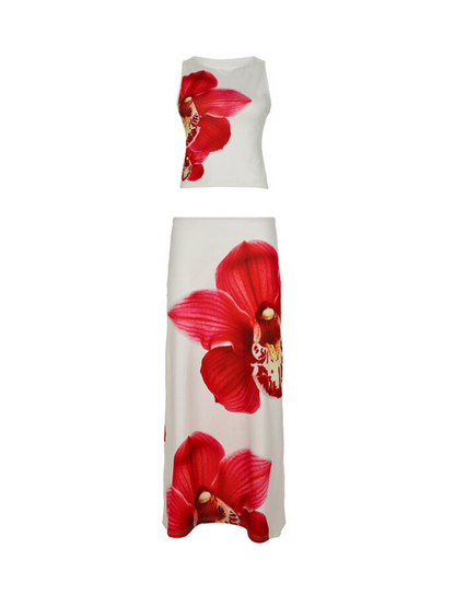 Carmen Orchid Print Maxi Skirt Set