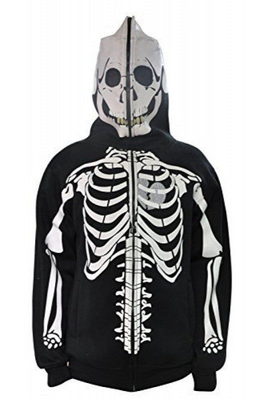Skull 3D Print Zip-up Long Sleeve Hoodie