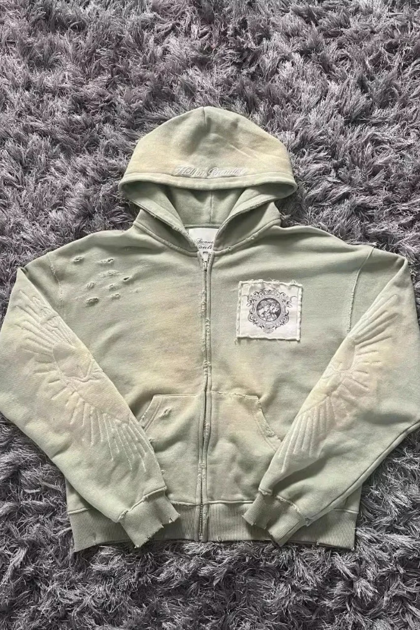 Gothic Printed Fur Collar Oversized Hoodie