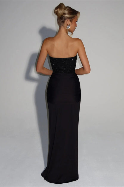 Ribbon Strapless Corset Maxi Evening Prom Dress