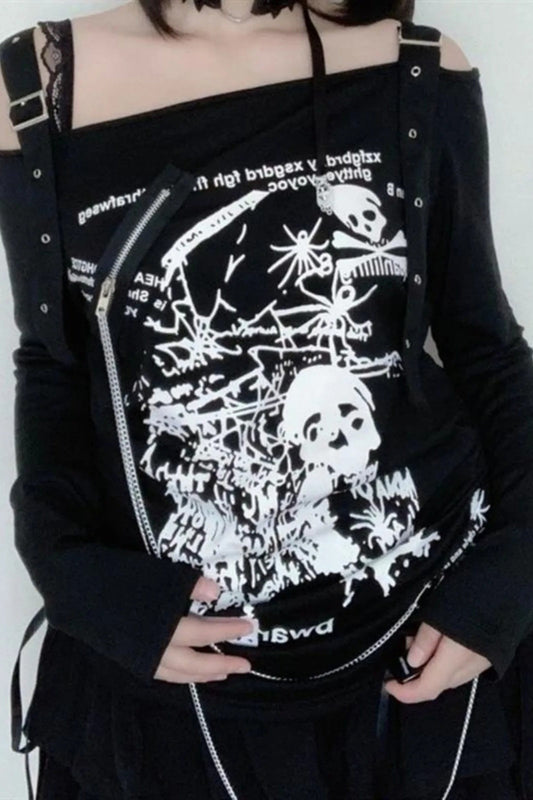 Arcane Stitch Skull Off Shoulder Knit Top