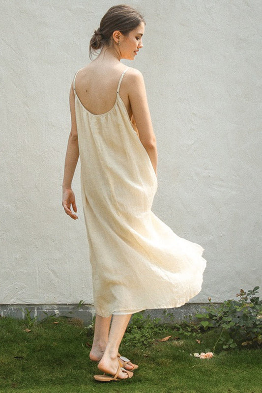 Vacation Linen Cotton Flowy Midi Dress