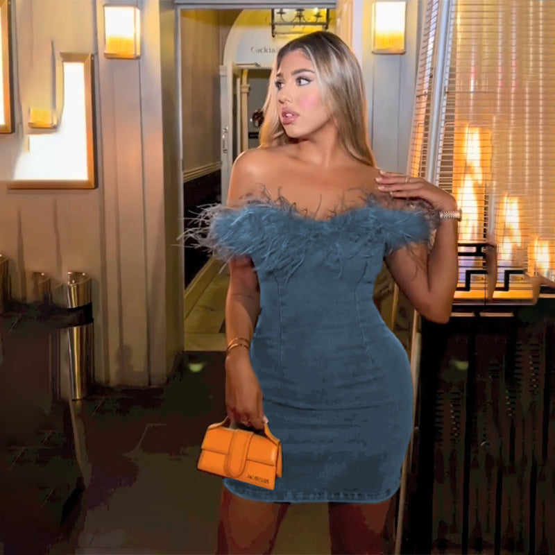 Denim Off-Shoulder Dress for Women
