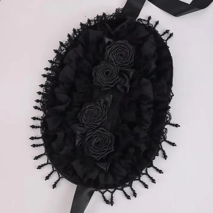 Handmade Gothic Lace Pearl Tassel Rose Hat