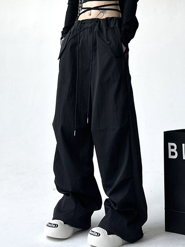 Solid Color Parachute Cargo Pants