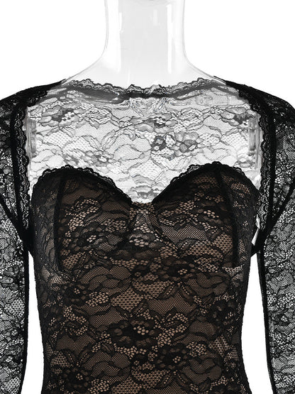 Elegant Black Floral Lace Shrug Maxi Dress Bodycon Evening Gown For Women 2026