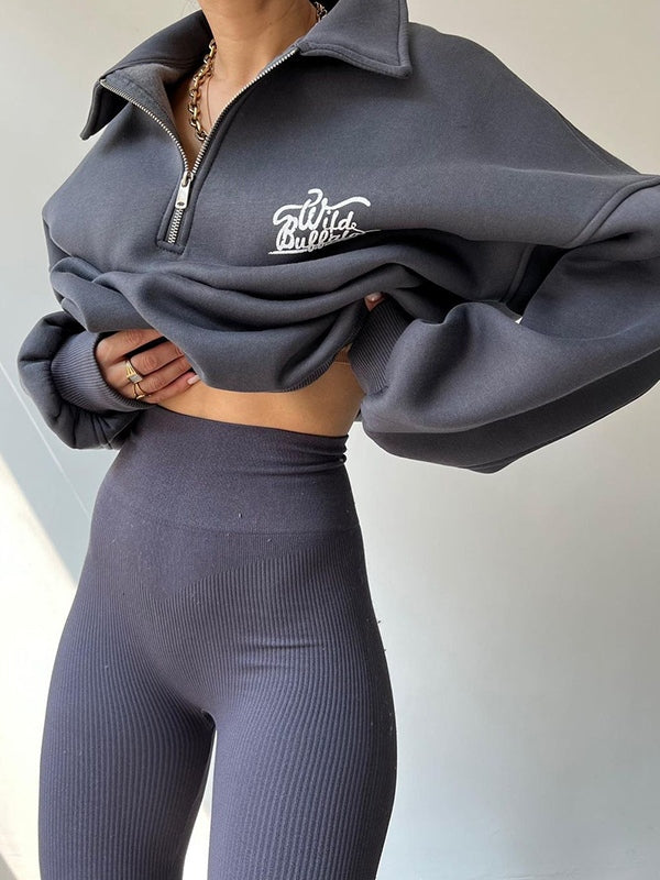 Letter Print Half Zip Sweatshirt