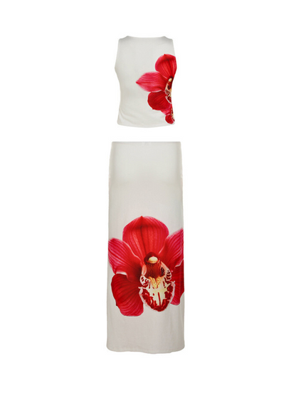 Carmen Orchid Print Maxi Skirt Set
