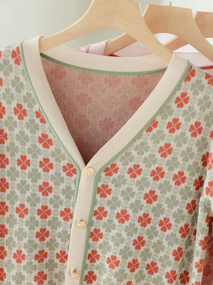 Sophia Vintage V-neck Printed Jacquard Cardigan