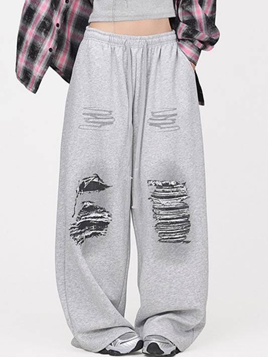 Street Offset Ripped Pattern Sweatpants