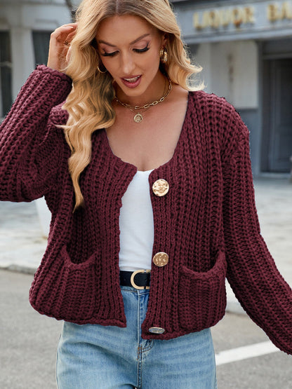 Cárdigan de punto elegante para mujer con bolsillos y botones grandes | Ideal para otoño/invierno