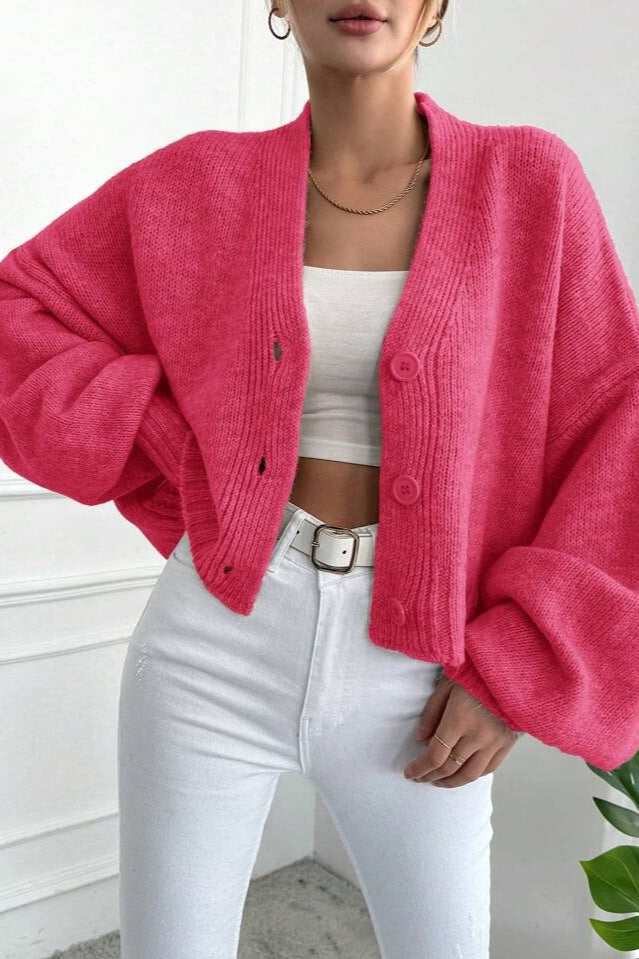 Marled V Neck Bell Sleeve Cardigan