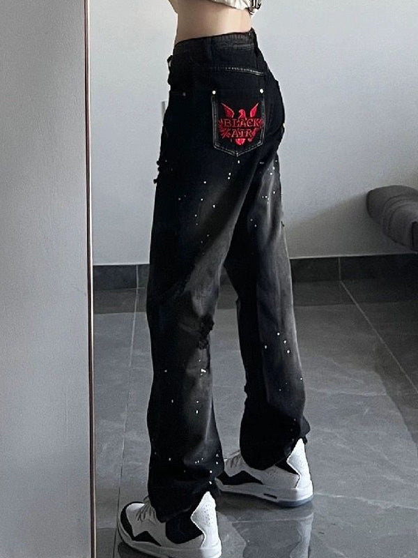 Old Black Splash Ink Boyfriend Jeans