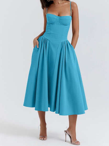 Vintage Solid Cami Midi Dress