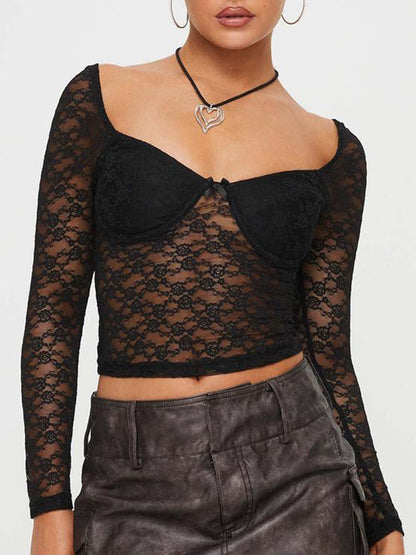 See Through Lace Long Sleeve Tee