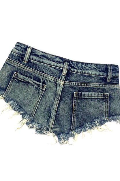 Punk Studded Distressed Low-Rise Denim Shorts