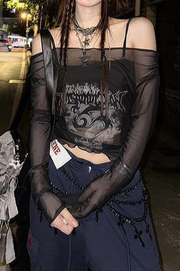 Gothic Off Shoulder Mesh Top