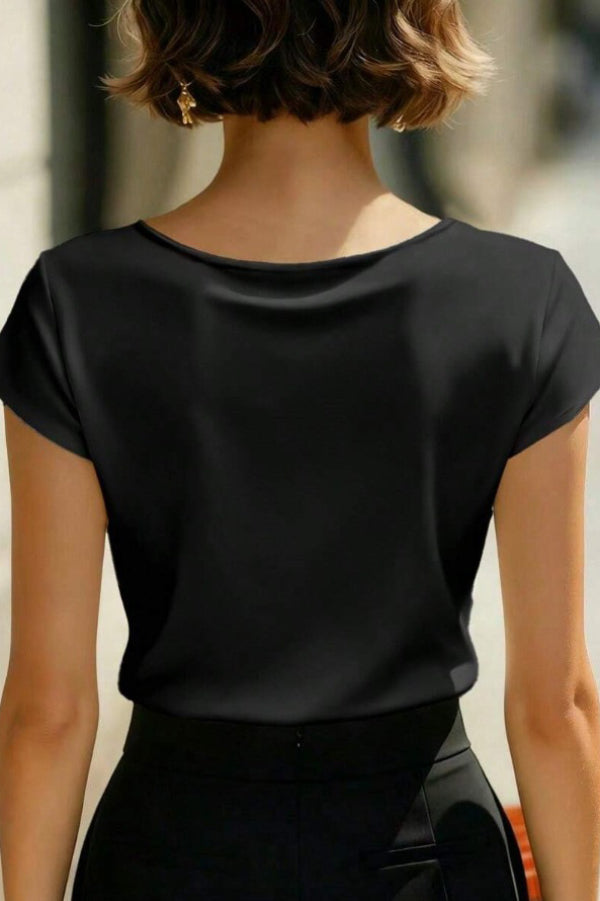 Solid Color Crossover V-neck Short-sleeved Slim-fit Casual Top